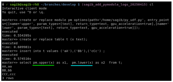 SQream Console Output Example